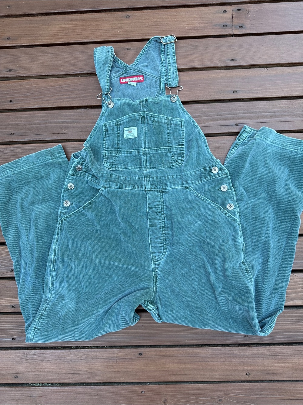 Vintage 90s UNIONBAY Green Corduroy Overalls Bib Adjustable M